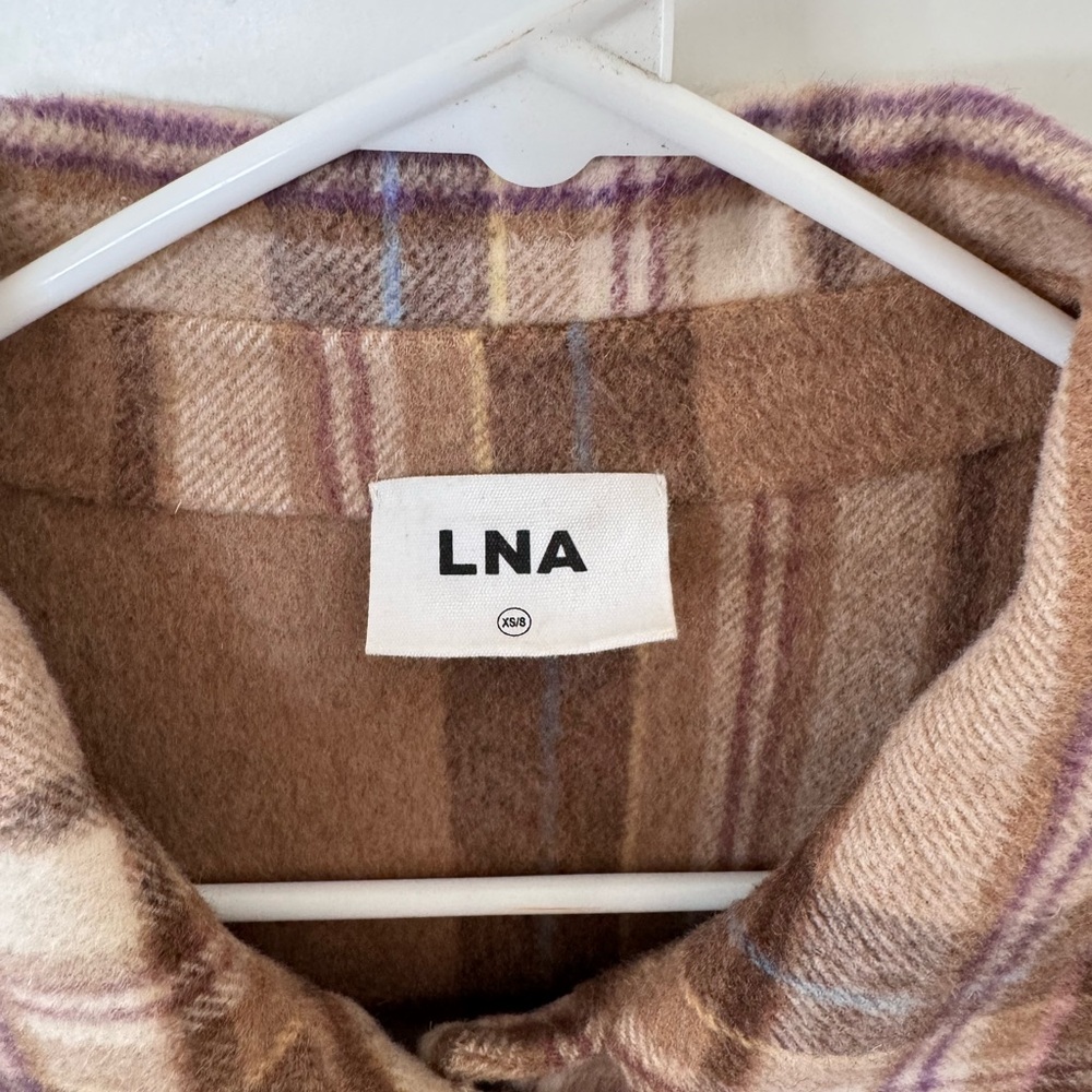 LNA Revolve Oversized Boyfriend Jacket in Camel Plaid XS/S Shacket Wool - Picture 4 of 6